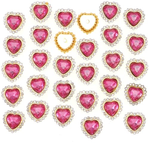 30PCS 10MM Sew on Rhinestones Crystal Gems Heart Shapes Glass Rose Red Rhinestones Mental Flatback with Gold Claw Sewing Flower Claw for Jewelry Crafts DIY Craft Shoes Dress Wedding Deco