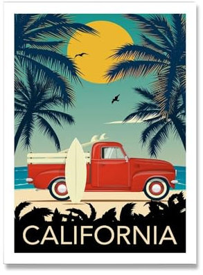 Hawaii Kalifornien Byron Bay Reise Poster Retro Zimmer Kunst Strand Wandbilder Hauswarming Geschenk Leinwand Malerei Wohnkultur(B,30x40cm No Frame)
