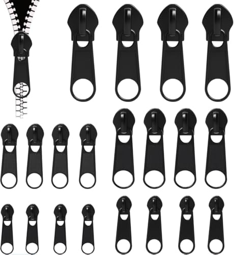 FunWorth 20 PCS Curseurs de Fermeture Éclair Clipsables - 5 Tailles Kit de Réparation Universel pour Vestes, Sacs à Dos et Valises - Remplacement de Tirettes de Fermeture Éclair Amovibles