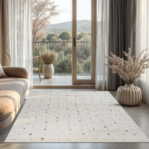 Taracarpet Moderner Boho skandi kurzflor Designer Teppich in Pastell Farben für Wohnzimmer Schlafzimmer und Kinderzimmer Pastell Punkte 80x150 cm