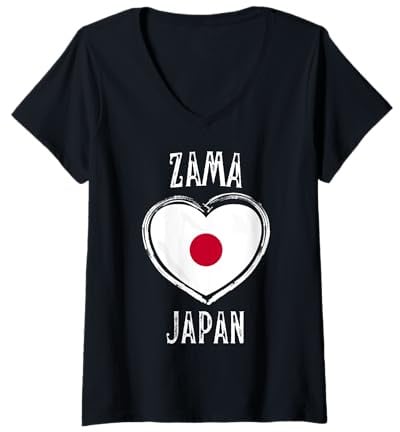 Donna Japan Flag Heart Zama City Maglietta con Collo a V