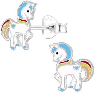 Monkimau Mädchen Ohrringe Einhorn | Ohrstecker aus 925 Sterling Silber | Kinderohrringe hypoallergen