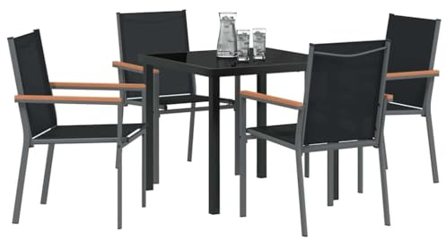 vidaXL Garden Dining Set 5 pcs Black Textilene and steel, Garden Dining Set, Modern Outdoor Furniture, Durable UV-Resistant Materials, Patio Table, Terrace Lounge