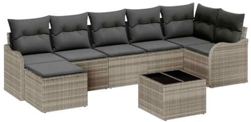 vidaXL Garten-Sofa-Set mit Kissen 8 pcs Hellgrau Poly Rattan, Garten und Terrasse, modernes Outdoor-Sofa-Set, höhenverstellbare Füße, modulare Lounge-Möbel