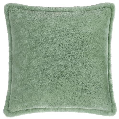 furn. Kallu Faux Fur Cushion Cover – Soft Fluffy Decorative Cushion with Oxford Edge (Frost Green - 45x45cm)