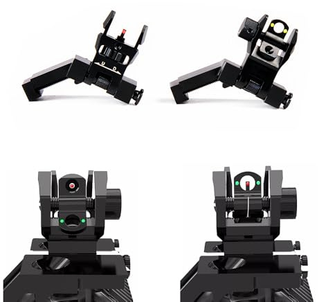 ProWildGear 45 Degree Flip Up Offset Manual Adjustment Front Rear Red Green Fiber Optics Sights Offset Rapid Transition Backup Iron Sight for Rifle Scope Tactical