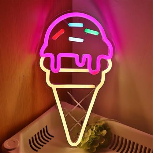 Ice Cream Neon Sign for Wall Decor Ice Cream Shaped LED Light Up Sign Colorful Neon Light for Restaurant Dessert Shops Candy Stores Cafe Drink Bar Shop Window