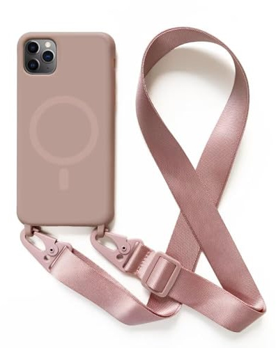 2NSPDRGNI Crossbody Case Compatible with iPhone 11 Pro,Wireless Charging Shell with Adjustable Neck Cord Lanyard Strap,Rose gold