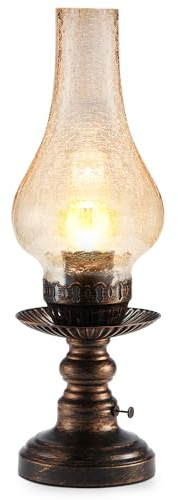 LIT AMPO Vintage Rechargeable Cordless Table Lamp with Dimmer & Touch Control, Small Battery Powered Lights, Amber Hand-Blown Glass Retro Farmhouse Lamp for Bedroom, Living Room, Dining Table, Kitchen