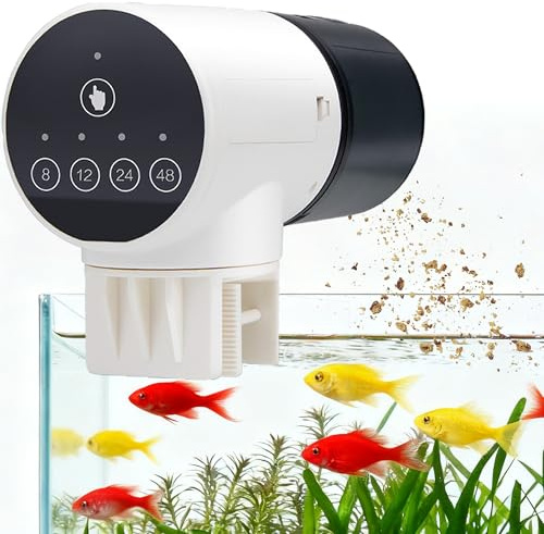 WDEC Futterautomat Aquarium, Fisch Futterautomaten für Aquarium, 200ML Groß Kapazität Fischfutter Feeder, Futterspender mit Timer, Automatischer Fischfutterspender, 360° Rotatable Feeder