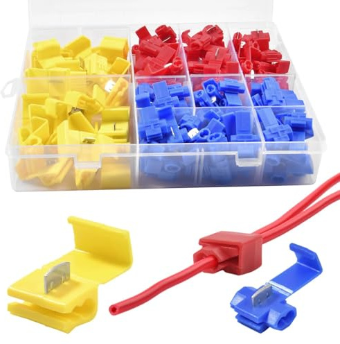 LEONTOOL Solderless Quick Splice Snap Wire Connectors Lock Snap Electric Wire Splicer Connectors Insulated Cable Joiner for Wiring (22-18AWG Red 60PCS, 18-14AWG Blue 60PCS, 12-10AWG Yellow 30PCS)