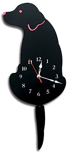 Ujjdwiurgh Dog Wall Clock Home Decor Clock Children's Bedroom Wall Decor Dog Wagging Tail Clock Gifts for Children Birthday Black