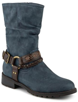 Pavers Warm Lined Strapped Upper Calf Length Boots - Denim Size 5