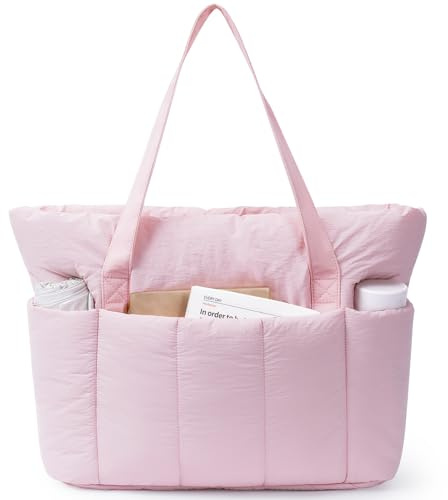 Narwey Handtasche Damen Shopper Tasche Groß, Leicht Damen Arbeitstasche Schultasche Schultertasche Lehrertasche, Tote Bag mit Vielen Fächern, Handbags for Women (Rosa)