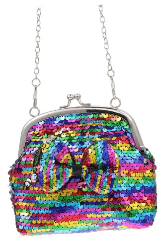 OKUMEYR Glitzer Münzbörse Mit Bowknot Design Umhängetasche Glitzer Für Mädchen Bunte Pailletten Tasche Einzelner Schultertasche Mit Langen Riemen Für Karten Schlüssel Und Kleine Dinge 5.91X5.91X1.57In