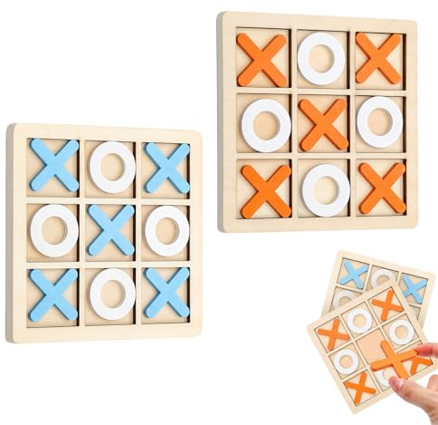 VINZOR Tic Tac Toe Spiel 2er Set, Klassisches Brettspiel aus Holz für Kinder und Familie, 14x14 cm Reisespiel mit Tragbar und Leicht, Geschenkidee für Jungen Mädchen