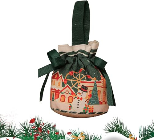 Weihnachts Geschenktüten aus Stoff, 10x20cm, Festliche Süßigkeiten- mit Kordelzug für Kinder und Erwachsene, Weihnachtsthema Geschenke