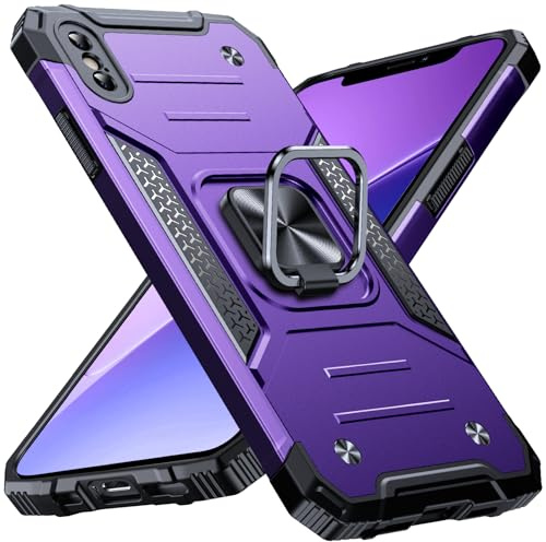 Anqrp Heavy Duty Case for iPhone X/XS Case with Enhanced Ring Holder Grip Stand, Military Grade Shockproof Rugged Drop Protective Silicone Hard Slim iPhone X/XS Phone Case Cover,Purple