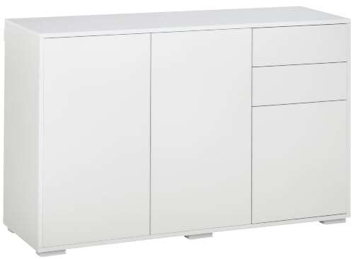 HOMCOM Kommode 2 Schubladen und 3 Türen Sideboard 117 x 36 x 74 cm Weiß | Verstellbaren Ablagen, Aufbewahrungsschrank, Schubladenschrank, für Wohnzimmer Schlafzimmer