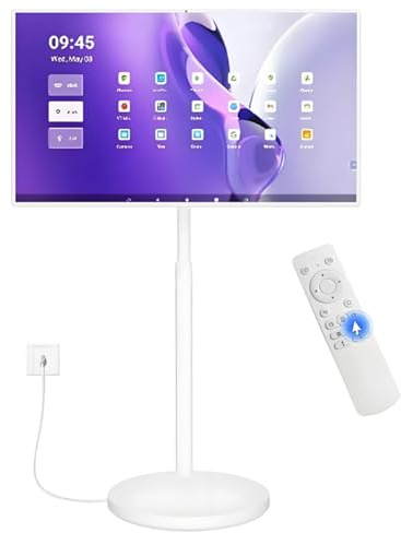 Portable Smart TV with Touchscreen Display, Rolling Wheels, Built-in Webcam, Android OS, High RAM and Storage, Long-Lasting Battery, Full Swivel Rotation for Home and Office Use
