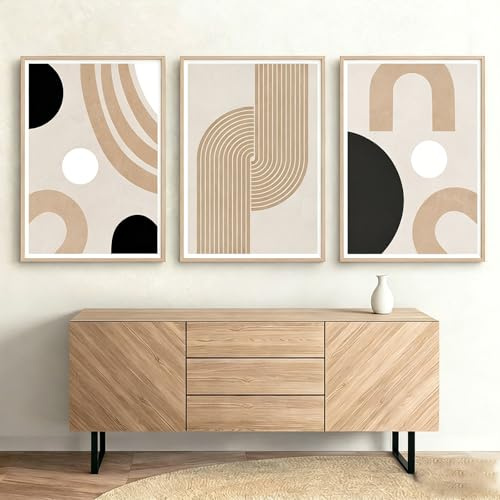 BDKCYO Bilder Wohnzimmer 3er Set Abstrakt Line Geometrie Wandbilder Wohnzimmer Poster Schlafzimmer Einfachheit Kunstposter Leinwandbilder Ohne Rahmen (Linien A, 60x90cm)