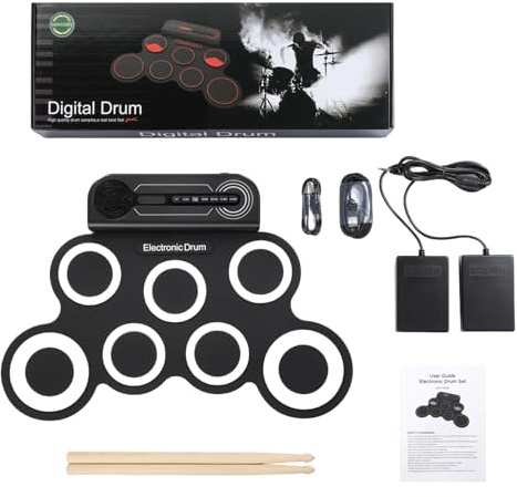 Introti Elektrisches Schlagzeug Set mit Lautsprecher 7 Pads Hand Roll Drum Kit Percussion Instrument