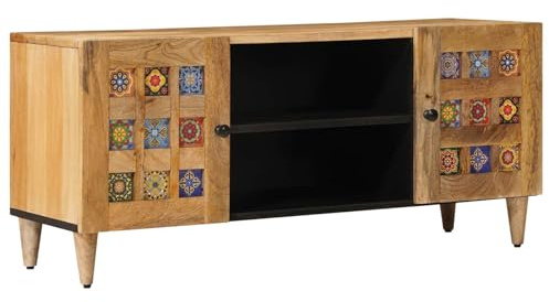 Sophrelle Mueble de TV Natural 105 x 33 x 46 cm Madera de Mango Maciza Marrón,4018260