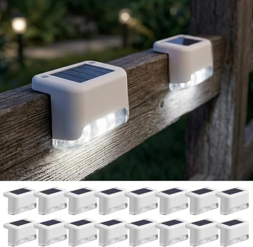 Fohil Luces Solares Escaleras para Exterior, 16 Piezas Luces Solares Led Exterior Jardin, Impermeables, Iluminación para Escaleras Exteriores, Luz Led Solar para Piscina Terraza Valla Tarima Camino