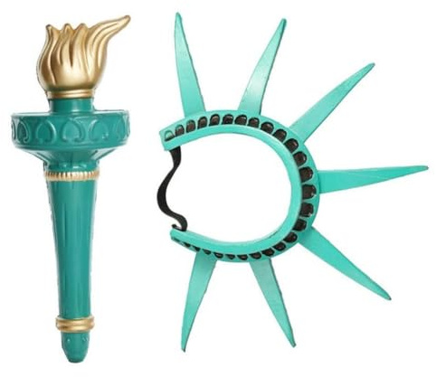Xoeryoy Lady Liberty-Kostüm, Freiheitsstatuen-Zubehör mit Krone und Fackel-Requisite für Halloween, Cosplay und Mottopartys