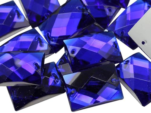 Allstarco 25x18mm (1x23/32) Blue Sapphire Rectangle Sew-On Gems | 18 pieces, Two-hole Flat Back Rhinestones, ideal for clothing, dancewear, costumes, shoes