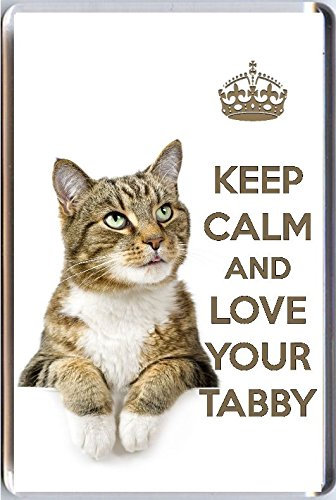 Keep Calm and Love Your Tabby Fridge Magnet with a Picture of a Cute Tabby Cat. A Unique Birthday or Christmas Stocking Filler Gift for a cat Lover.
