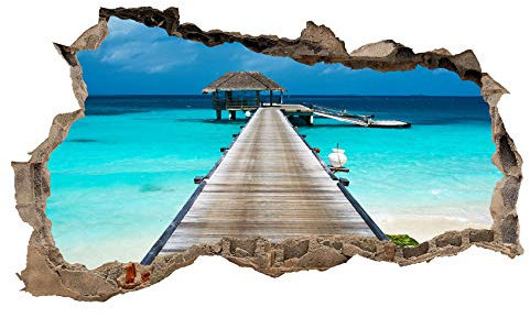 3D Wandtattoo Mauerloch Wandsticker Wandaufkleber Durchbruch Städte Landschaft Abenteuer selbstklebend H 60 x B 100 Schlafzimmer Wohnzimmer (WL04 Strand)
