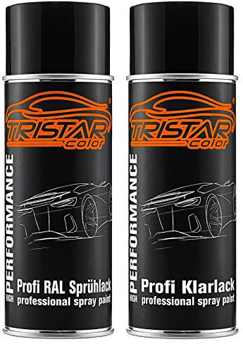 TRISTARcolor RAL 7024 Graphitgrau y bote de spray de pintura transparente de alto brillo (400 ml cada uno)