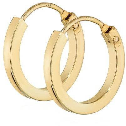 NKlaus PAAR 585 gelb Gold CREOLE Ohrringe Ohrschmuck flach Goldohrringe 14mm 1844