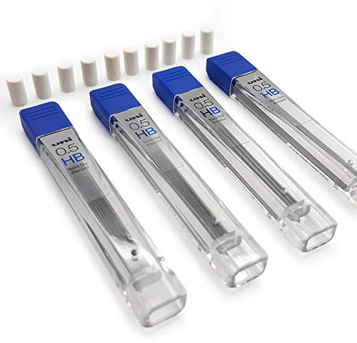 Uni Ball Kuru Toga Druckbleistift-Minen, 0,5 mm HB, 48 Minen (4 Boxen mit 12 Stück) + 10 Ersatz-Radierer
