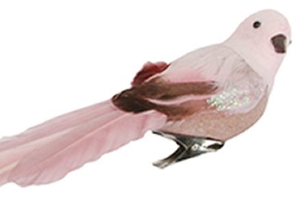 Gisela Graham Gorgeous Pink Glittered Bird on Clip with Feathers Wedding Christmas Decoration