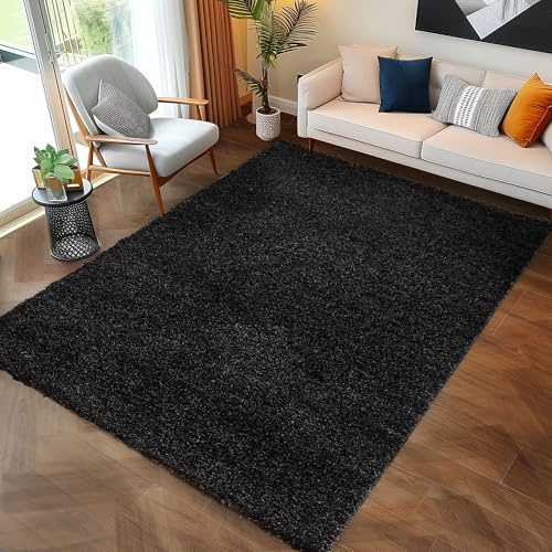 Carpettex Hochflor Teppich 120x170 cm Anthrazit - Flauschiger Extra Weich und Pflegeleicht - Shaggy Modern Einfarbig Design für Wohnzimmer, Schlafzimmer, Esszimmer und Küche