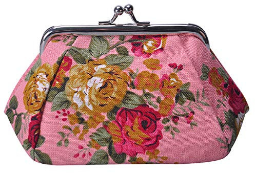 iSuperb Portamonete Grande Portafoglio Stampa Rosa Coin Purse Vintage per Donna e Ragazza 13x9,5x9cm (Rosa)