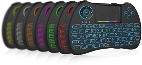 Ovegna (Versión retroiluminada H9i Retroiluminado Inalámbrico QWERTY Mini Teclado Remoto con Touchpad Trabajo para Smart TV, Mini PC, Consolas, Raspberry PI, Android TV Box, KODI, Windows