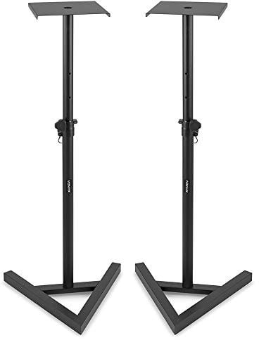 Vonyx SMS20 Studio Monitor Stands Pair, Adjustable Height Steel Speaker Floor Stands with Stable Base, Rubber Feet and Non-Slip Top Plate, for Home Studio, HiFi, DJ Setups - Black