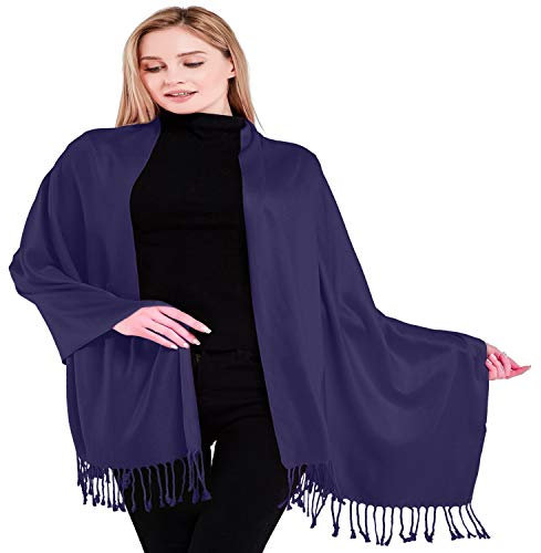 CJ Apparel Damen Hand Made Nepalese Tassels Shawl Pashmina-Schal, Midnight Blue, Einheitsgröße