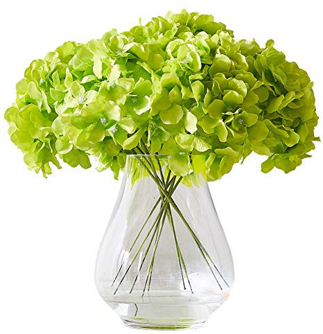 KISLOHUM - 10 cabezales de hortensia artificial de seda de color verde para centros de mesa de bodas, ramos, decoración floral DIY, decoración del hogar, con tallos largos