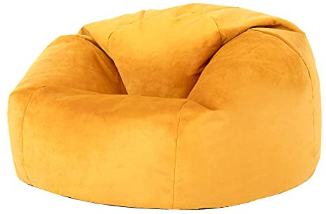 icon Kingston Velvet Bean Bag, Ochre Yellow, Large Adult Bean Bag Chair with Filling Included, Accent Chair, Living Room, Living Room Furniture, Bedroom Furniture