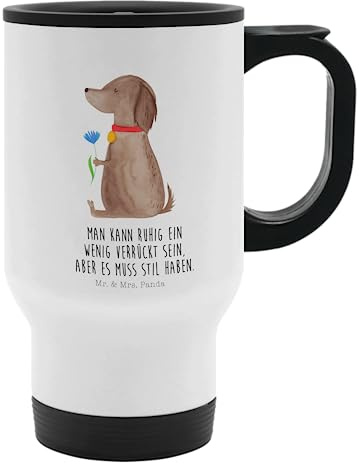Mr. & Mrs. Panda Thermobecher Hund Blume - Geschenk, Sprüche, Vierbeiner, Hunde, Warmhaltetasse, Hundebesitzer, Hundeliebe, Hundespruch, Kaffeetasse