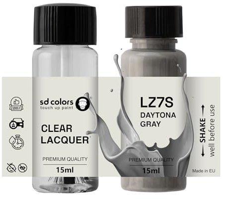 SD COLORS Daytona LZ7S Peinture de retouche 15 ML pour réparation des rayures et des éclats Code couleur LZ7S Gris Daytona (Peinture + laque)