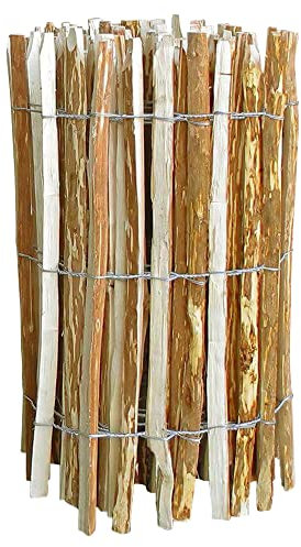 NOOR Staketenzaun aus Berg-Haselnuss 0,9x10 m I Lattenabstand 8-10cm I Holzzaun für den Garten mit robuster Eisendoppelverdrahtung