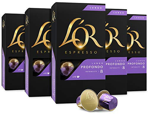 L'OR Profondo Lungo Lot de 50 capsules d'expresso en aluminium à portion unique compatibles avec le système L'OR Barista et les machines Nespresso originales