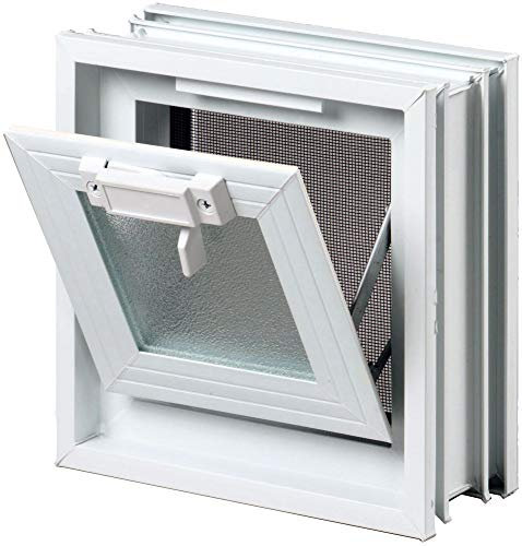 Fuchs Design Ventana de ventilación (299x299x98 mm) Blanca en lugar de 1 bloque de vidrio en formato 30x30x10 cm - con mosquitera
