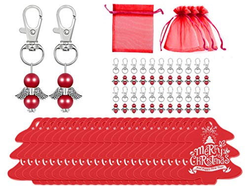 Schlüsselanhänger mit Weihnachtsengel, mit Organza-Beutel und Kraft-Geschenkanhänger, Taufe, Schutzengel, Erstkommunion, Geschenke für Weihnachtsbaum, Babyparty, Partygeschenke, 24 Stück