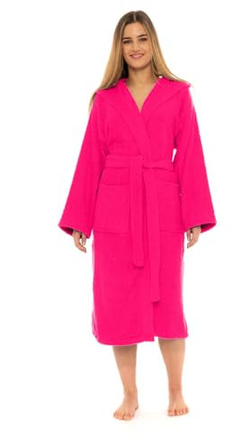 CICK Vestaglia e vestaglia con cappuccio in 100% cotone egiziano, accappatoio in spugna, per donne e uomini, Fucsia, S-M